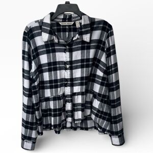 Rachel Hollis Black and White Plaid Button Down Peplum Shirt